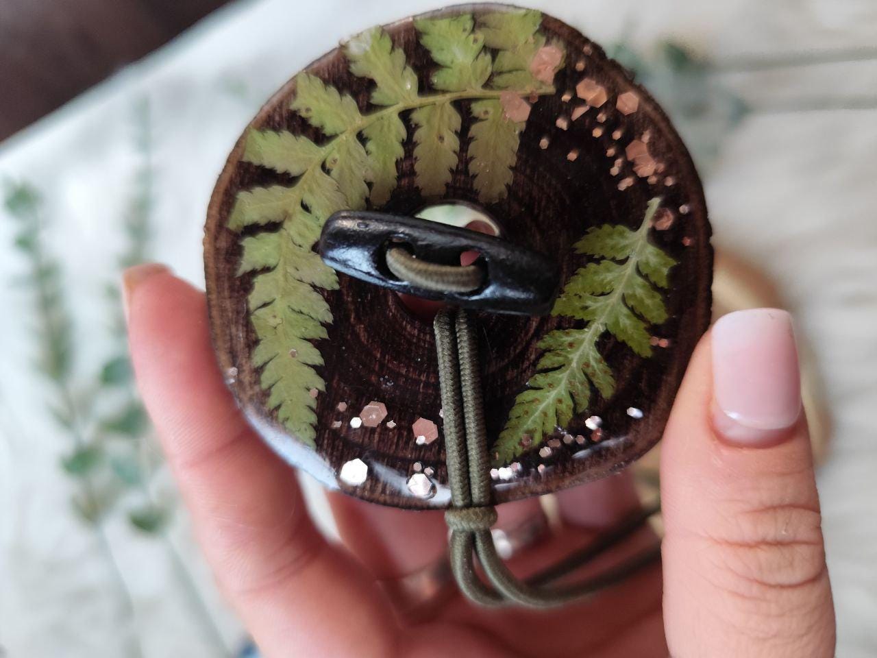 Handcrafted Wood Dreadlock Tie with read dried flowers with Rubber Band Button and Stick