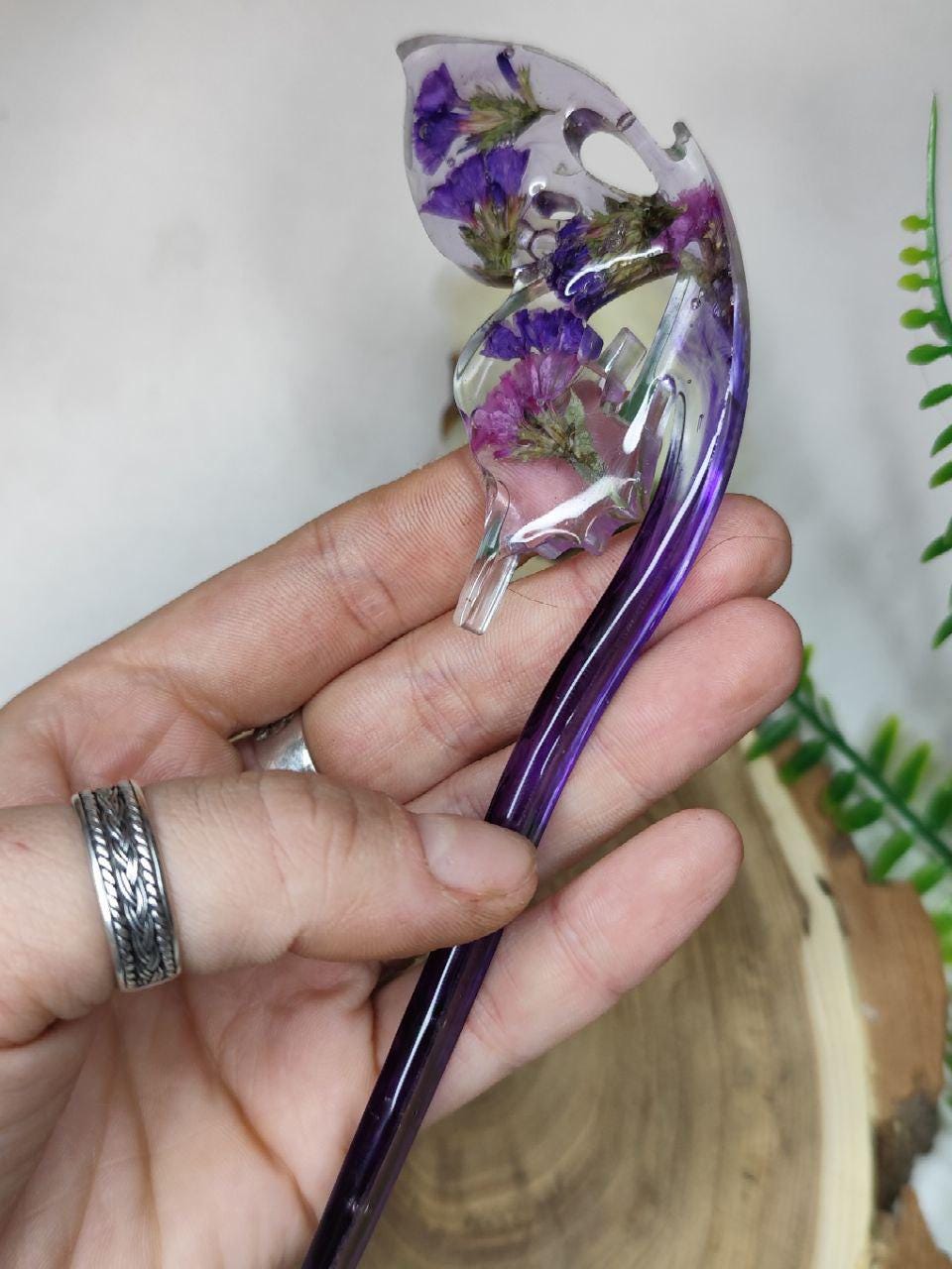 Dried Flower Butterfly Resin Hair Stick - Unique Handmade Hair Accessory