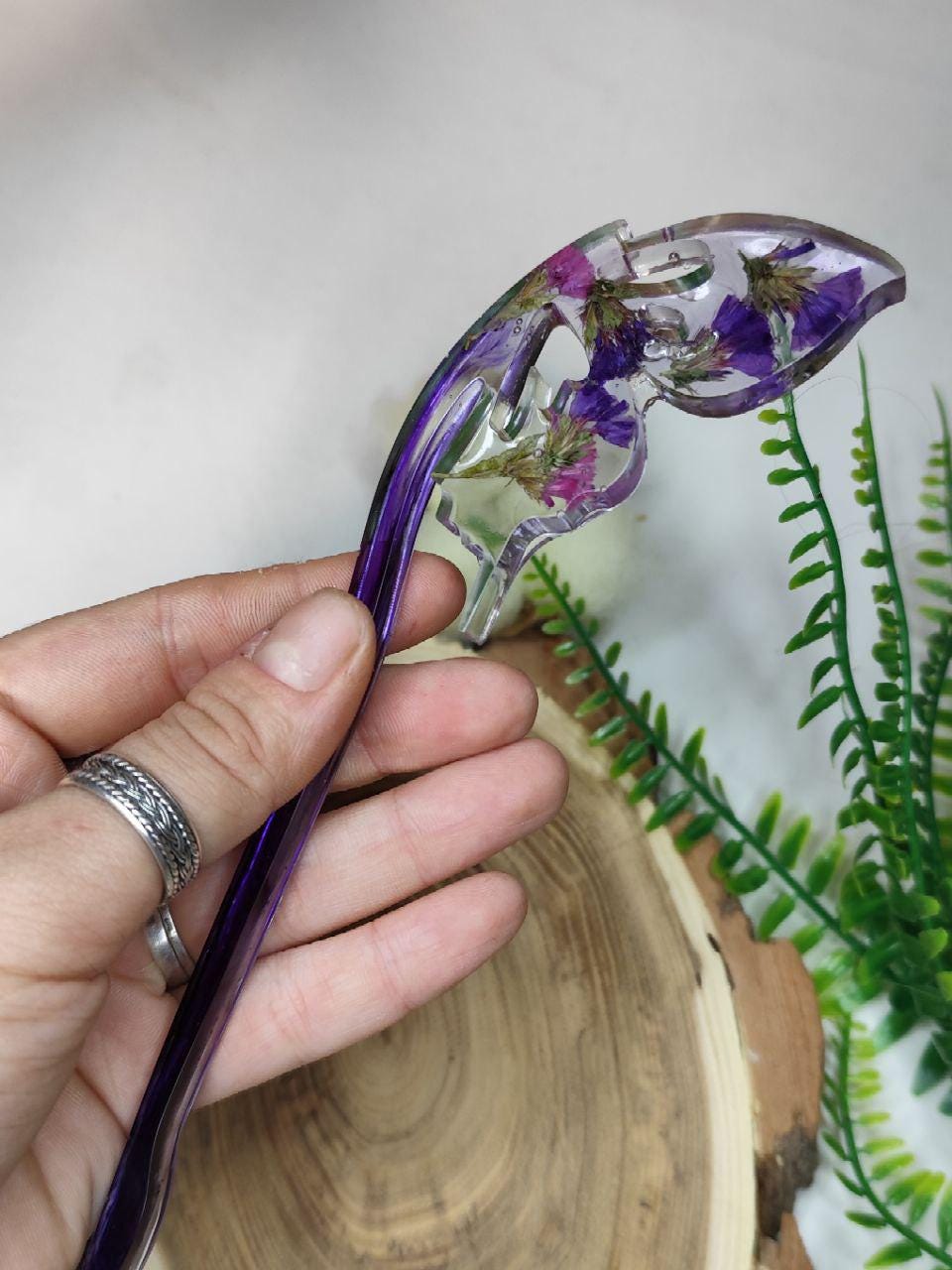 Dried Flower Butterfly Resin Hair Stick - Unique Handmade Hair Accessory