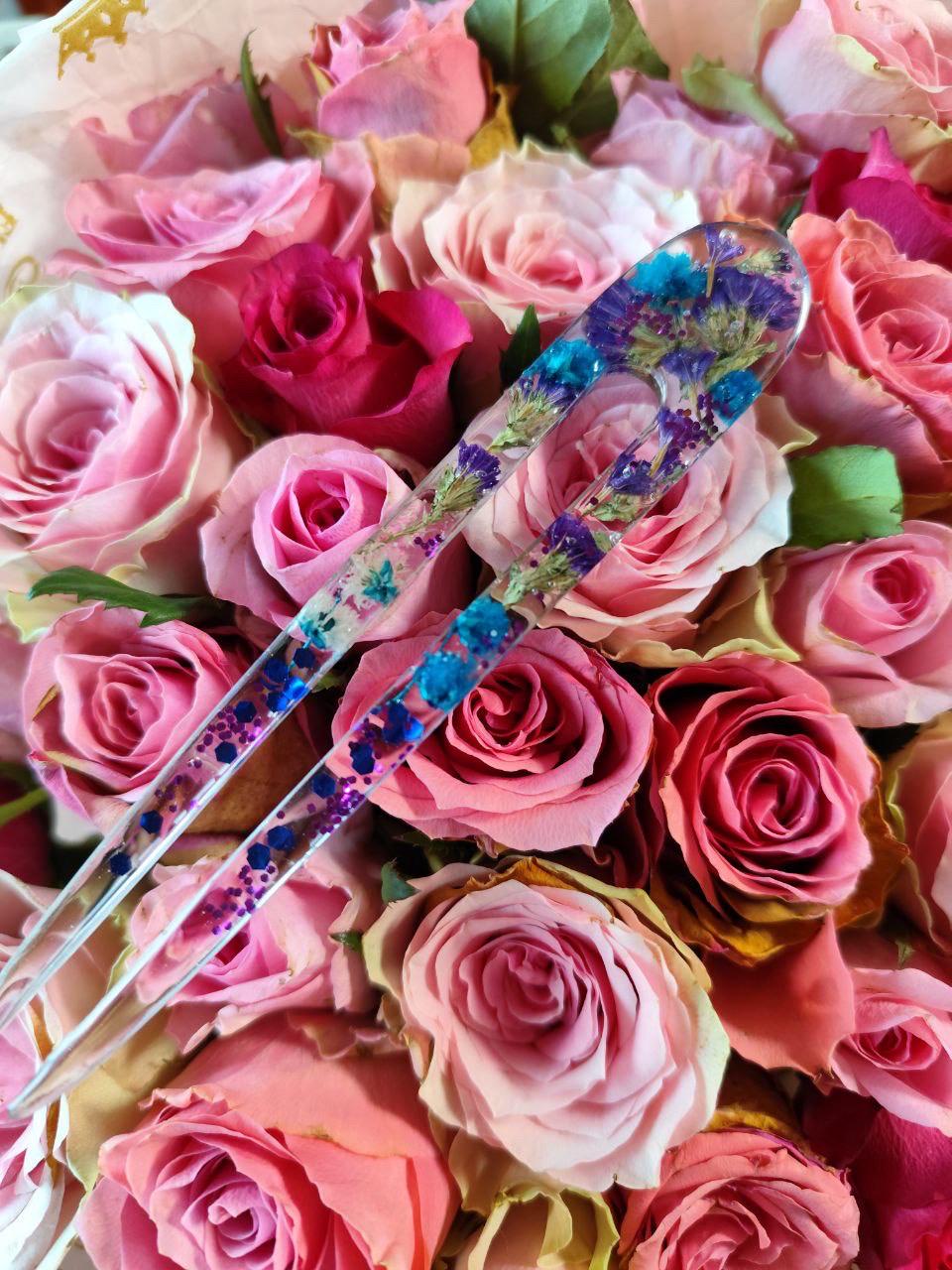 Epoxy Resin Hair Fork with Real Dried Flowers - Terrarium Jewelry for Mom