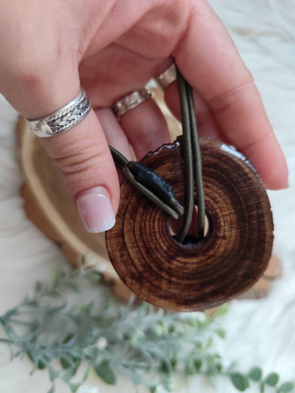 Handcrafted Wood Dreadlock Tie with read dried flowers with Rubber Band Button and Stick