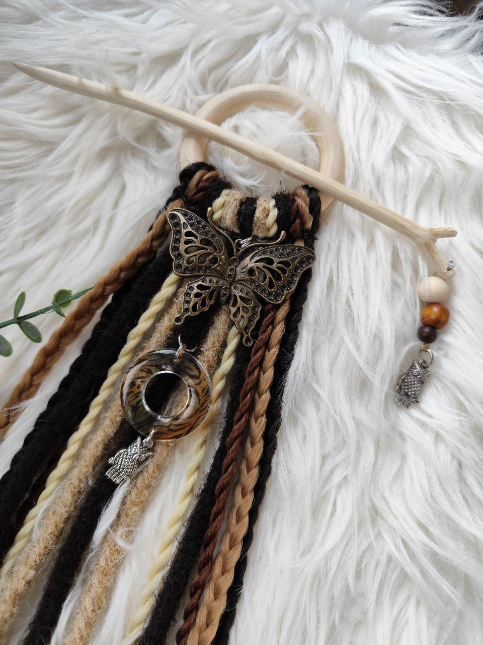 Mix Brown and Blond Tribal Dreadlock Hair Ring Barette