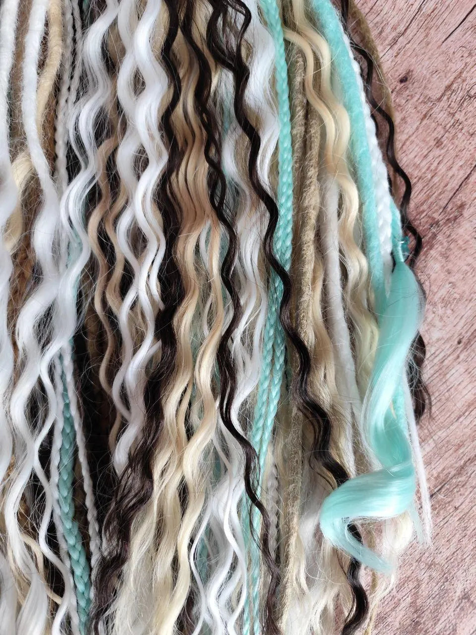 White Teal Hidden Base Curly Hair Extensions Set