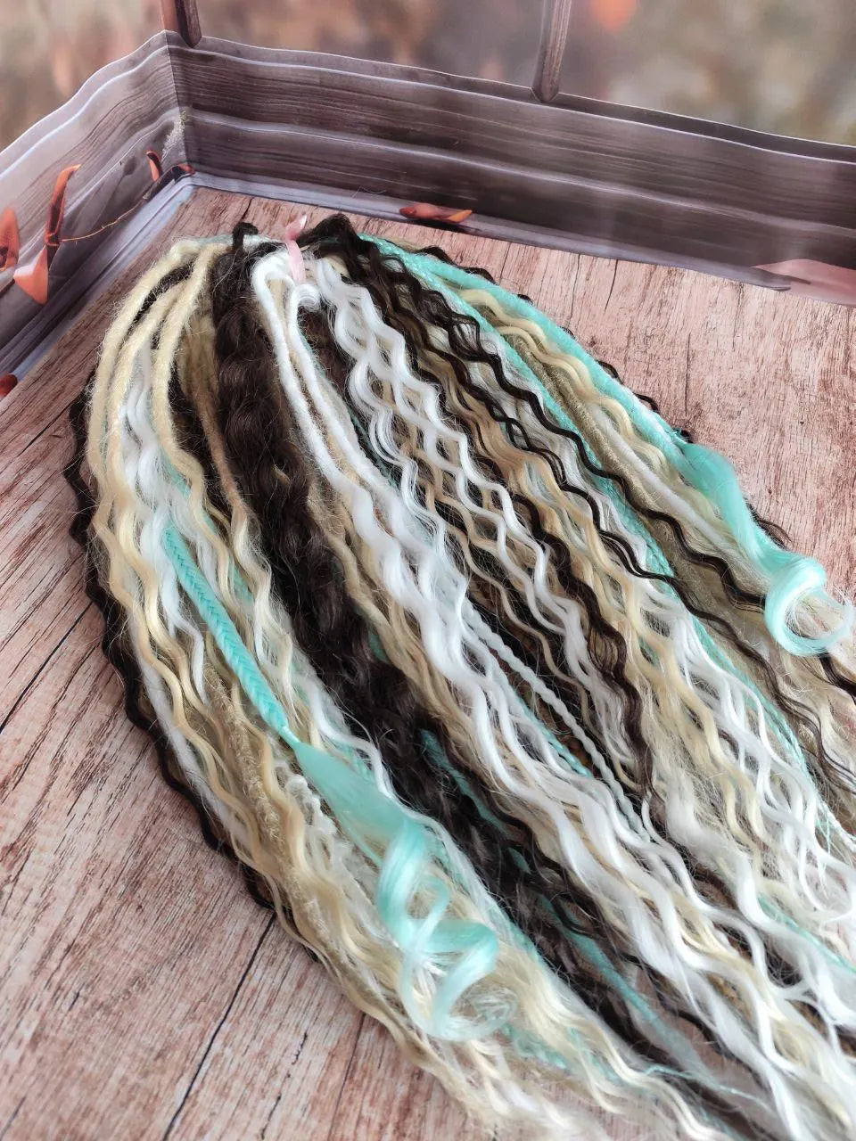 White Teal Hidden Base Curly Hair Extensions Set