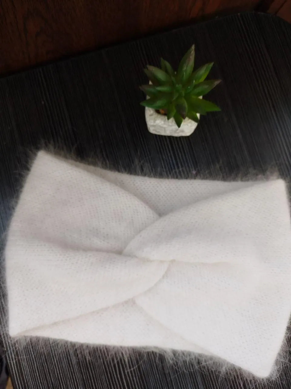 White Angora Headband – Knitted Winter Ear Warmer (Handmade)