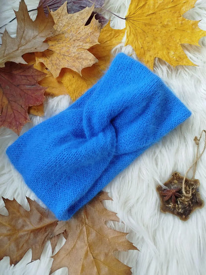 Blue Angora Headband – Handmade Knitted Winter Ear Warmer