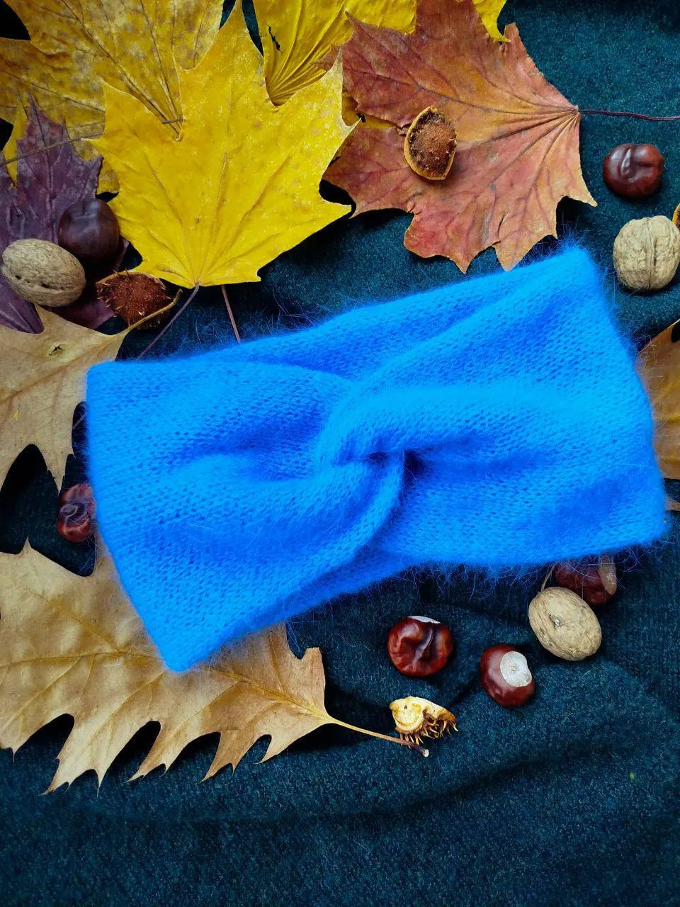 Blue Angora Headband – Handmade Knitted Winter Ear Warmer