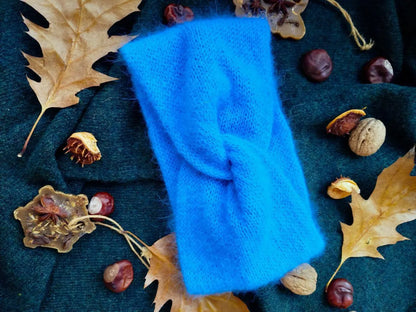 Blue Angora Headband – Handmade Knitted Winter Ear Warmer