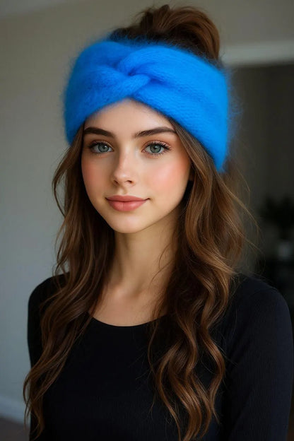 Blue Angora Headband – Handmade Knitted Winter Ear Warmer