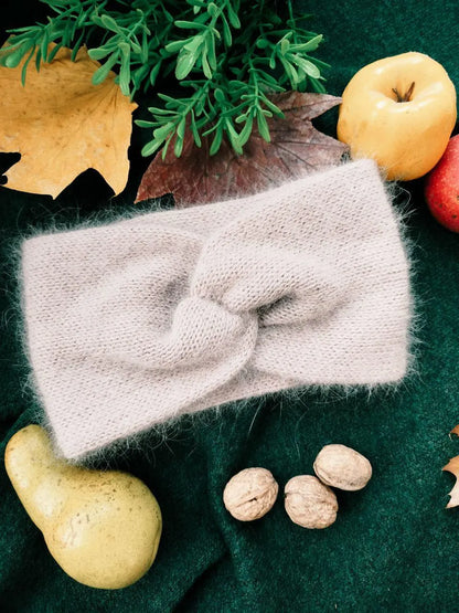 Powder Pink Angora Headband – Handmade Knitted Winter Ear Warmer