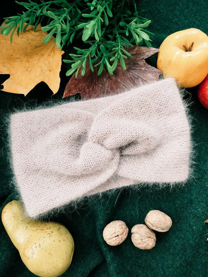 Powder Pink Angora Headband – Handmade Knitted Winter Ear Warmer