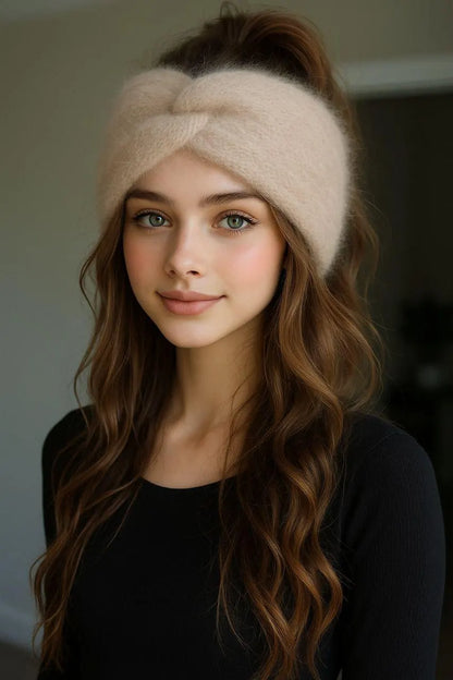 Powder Pink Angora Headband – Handmade Knitted Winter Ear Warmer