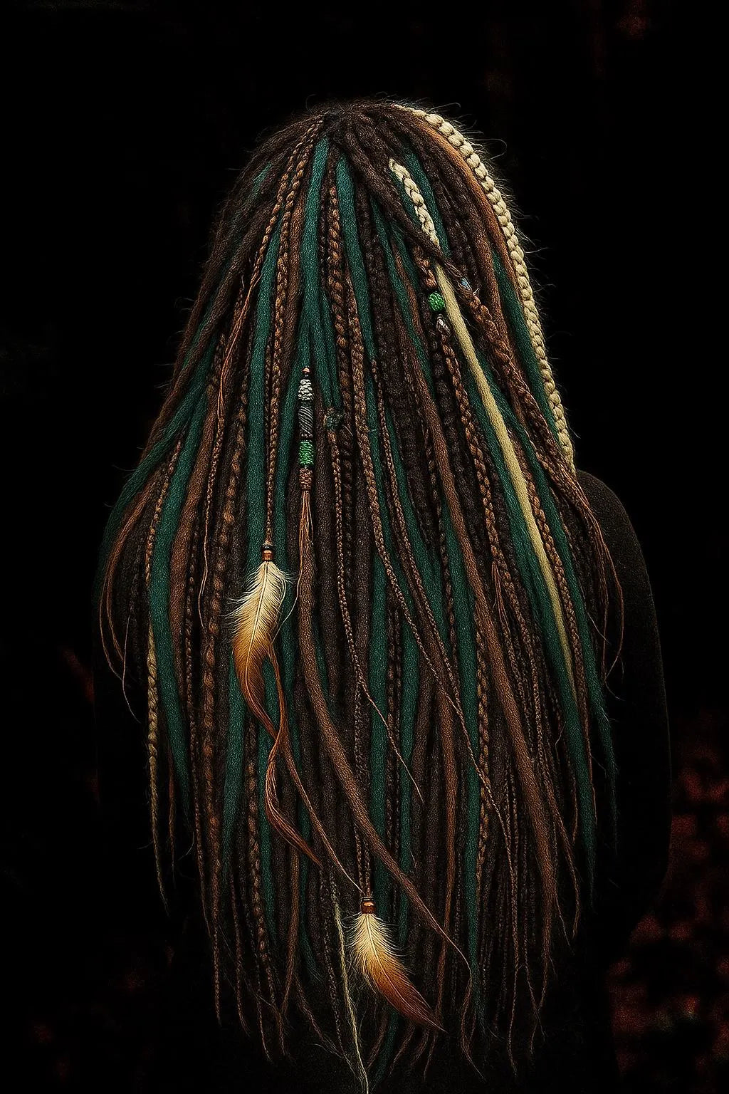 Brown, Blonde & Green Double Ended Boho Fake Dreads – Forest Inspired Set