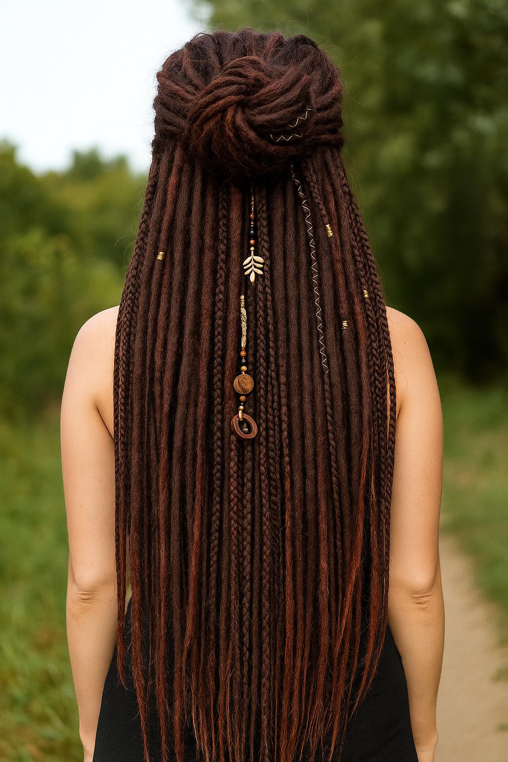 Dark Brown Double Ended Dreads and Braids Mix – Synthetic Extensions