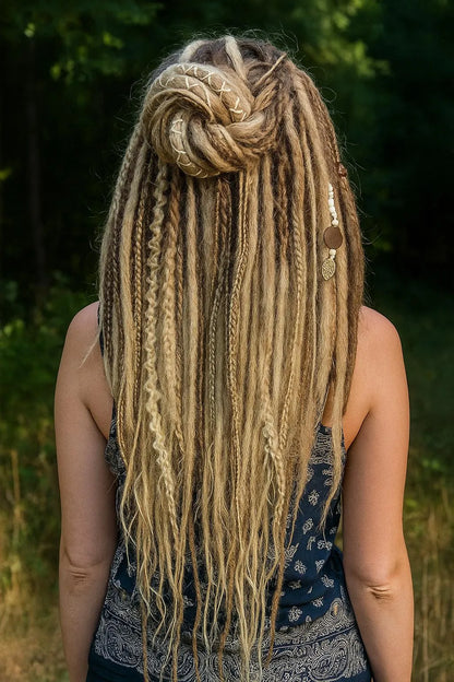 Dirty Blond and Dark Blond Double Ended Boho Fake Dreads and Braids
