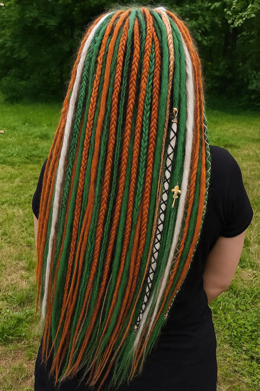 Bright Ginger, Green & Milky Blonde Dreads and Braids Set