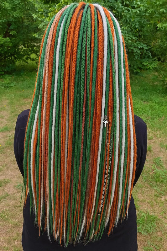 Bright Ginger, Green & Milky Blonde Dreads and Braids Set