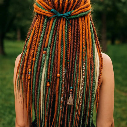 Copper Green Blonde Double Ended Dreadlocks – Forest Style Synthetic DE Set