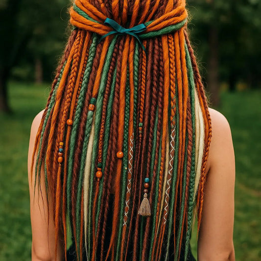 Ginger Green Blonde Double Ended Dreadlocks – Forest Style Synthetic DE Set