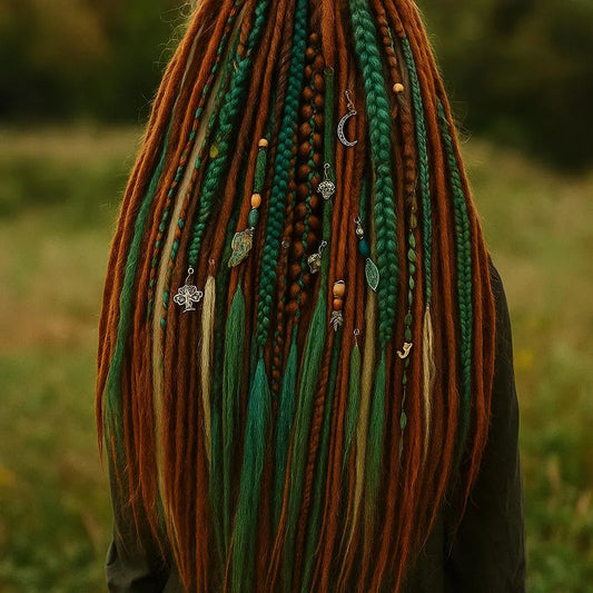 Copper Green Blonde Double Ended Dreadlocks – Forest Boho DE Dreads and Braids