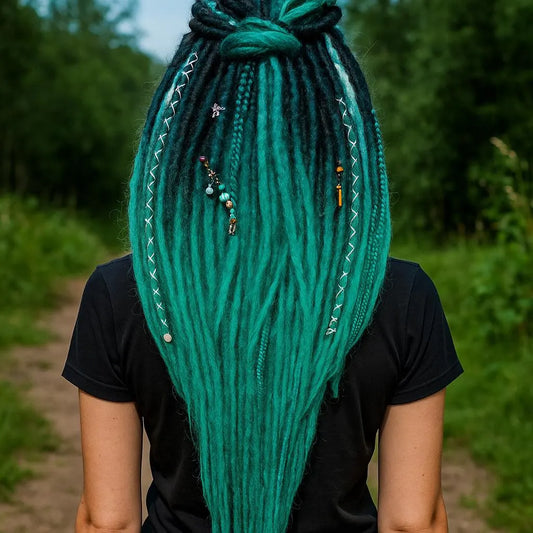 Black to Emerald Green Ombre Dreads and Braids Set