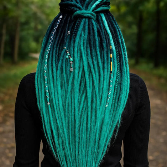 Black to Emerald Green Ombre Dreads and Braids Set