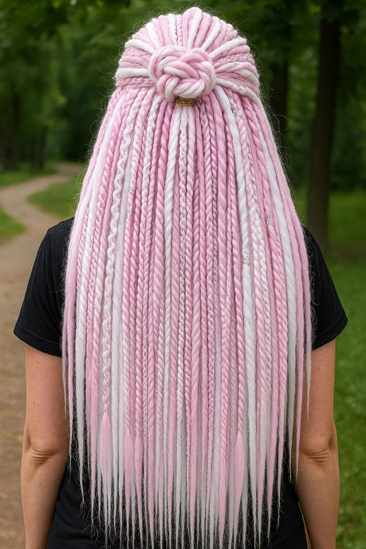 Boho Vibes Rosa und Weiß Doppelendige Dreads - Maßgefertigte synthetische Dreadlock-Haaraccessoires