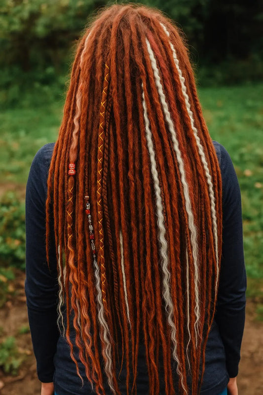 Burnt Copper, Auburn & Snow White Dreads, Braids and Loose Curls Set