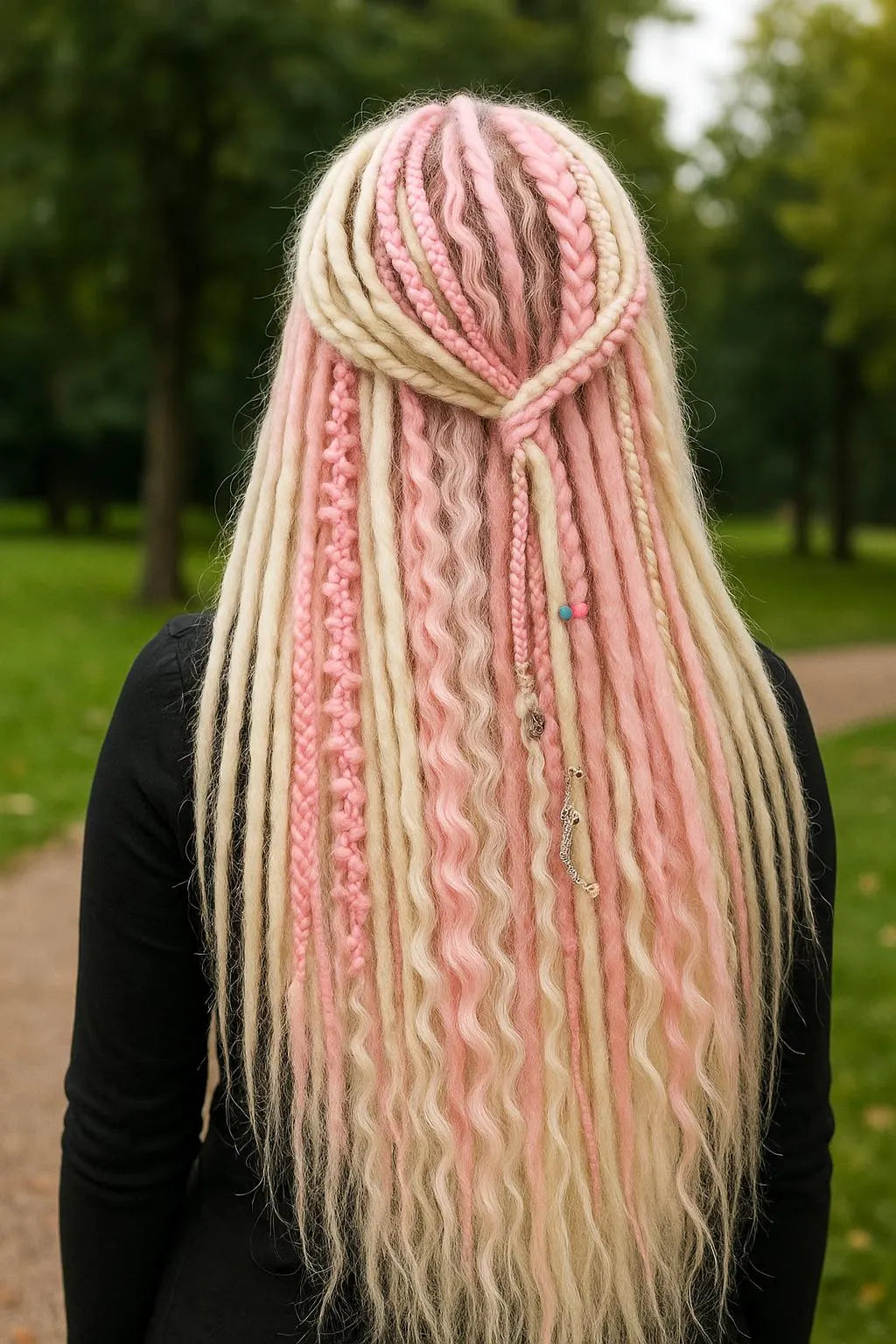Pink & Milk Blonde Double Ended Boho Fake Dreads – Boho DE Dreads, Braids and Curls Set