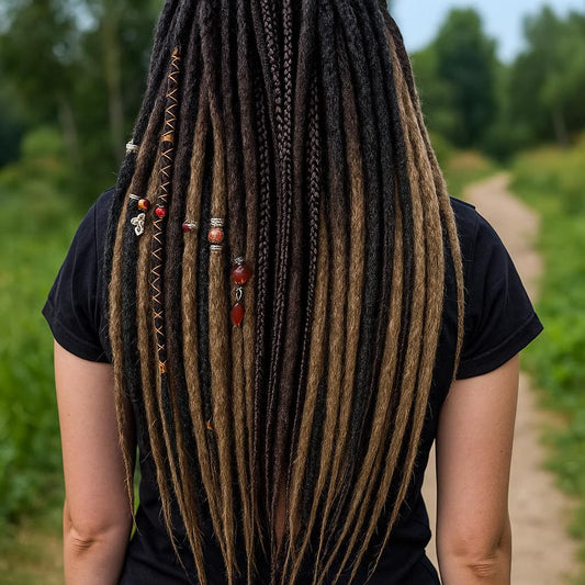Brown and Blond Ombre Synthetic Dread Extensions: Effortlessly Stylish Double Ended Dreads and Braids