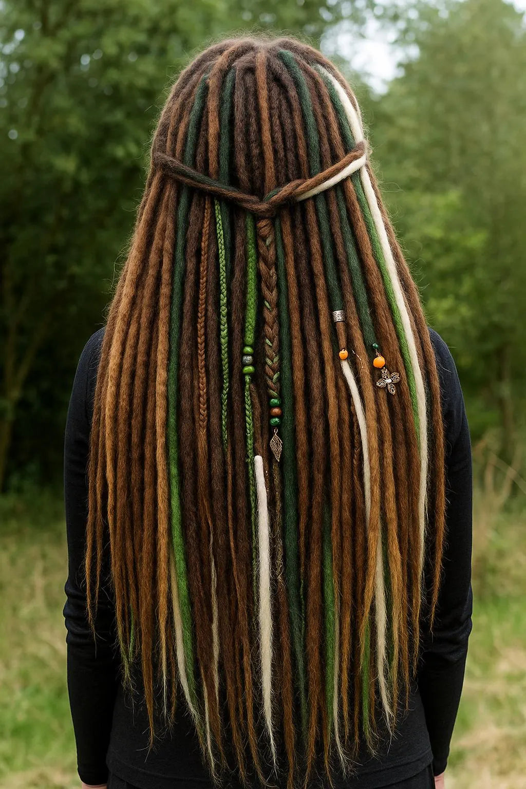 Forest Dreadlock Extensions Brown Blonde Green – Boho Fake Dreads and Braids Set
