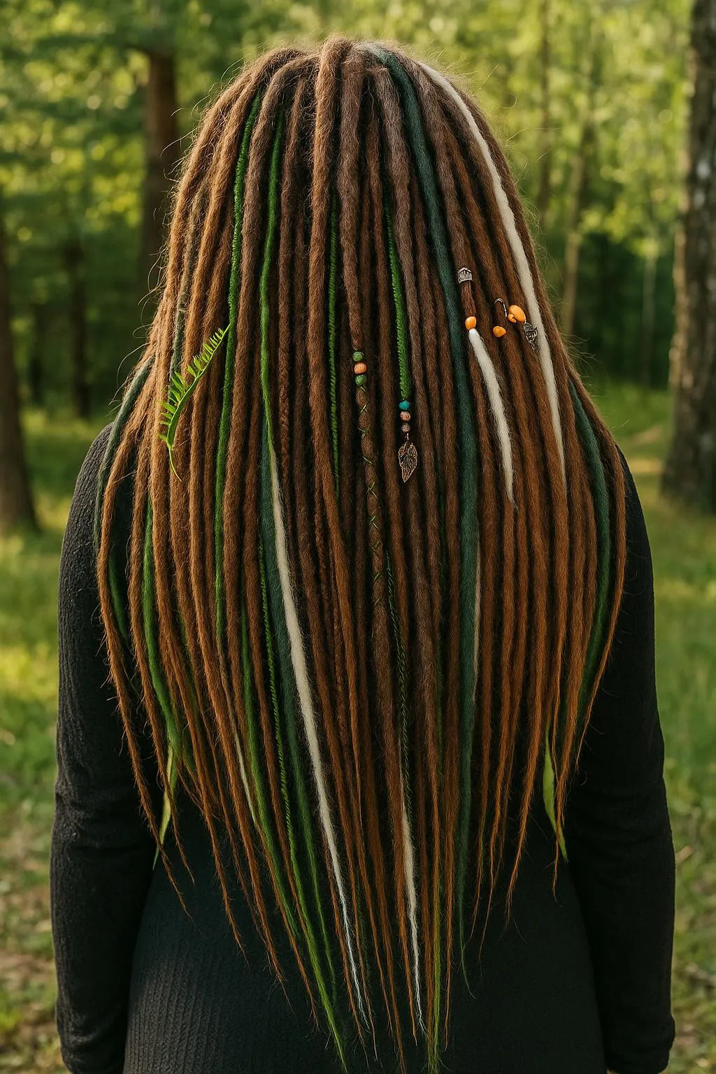 Forest Dreadlock Extensions Brown Blonde Green – Boho Fake Dreads and Braids Set