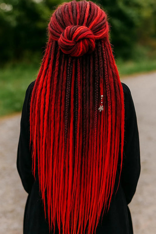 Black to Red Ombre Double Ended Dreadlocks – Synthetic DE Dreads and Braids Set