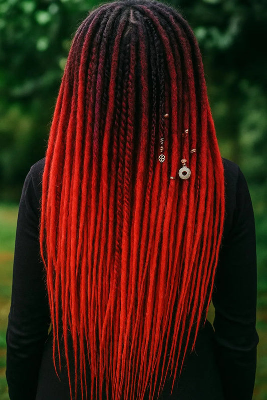 Black to Red Ombre Double Ended Dreadlocks – Synthetic DE Dreads and Braids Set