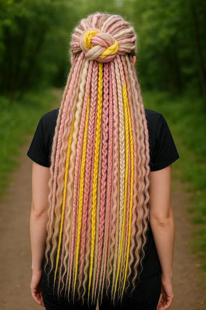 Pink Blonde Yellow Boho Fake Dreads – Double Ended Synthetic Dreads