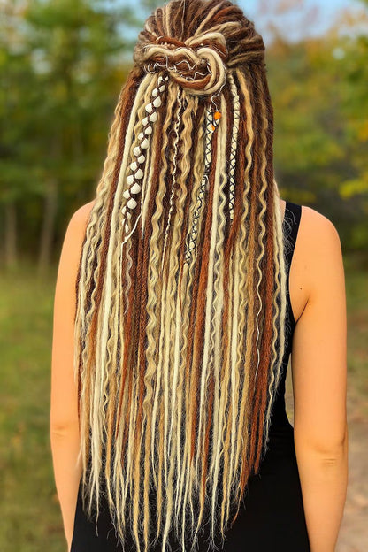 Warm Brown & Blonde Double Ended Boho Fake Dreads with Loose Curls