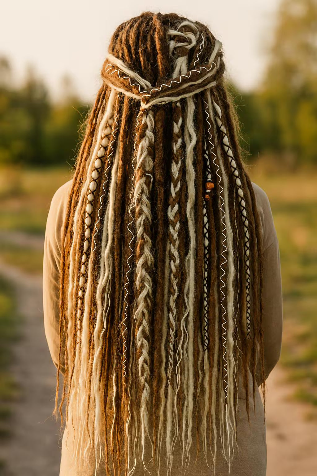 Warm Brown & Blonde Double Ended Boho Fake Dreads with Loose Curls