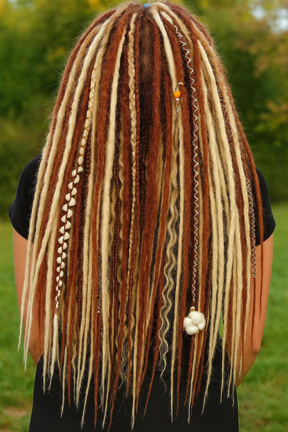Warm Brown & Blonde Double Ended Boho Fake Dreads with Loose Curls