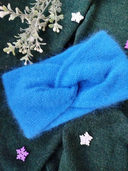 Blue Angora Headband – Handmade Knitted Winter Ear Warmer