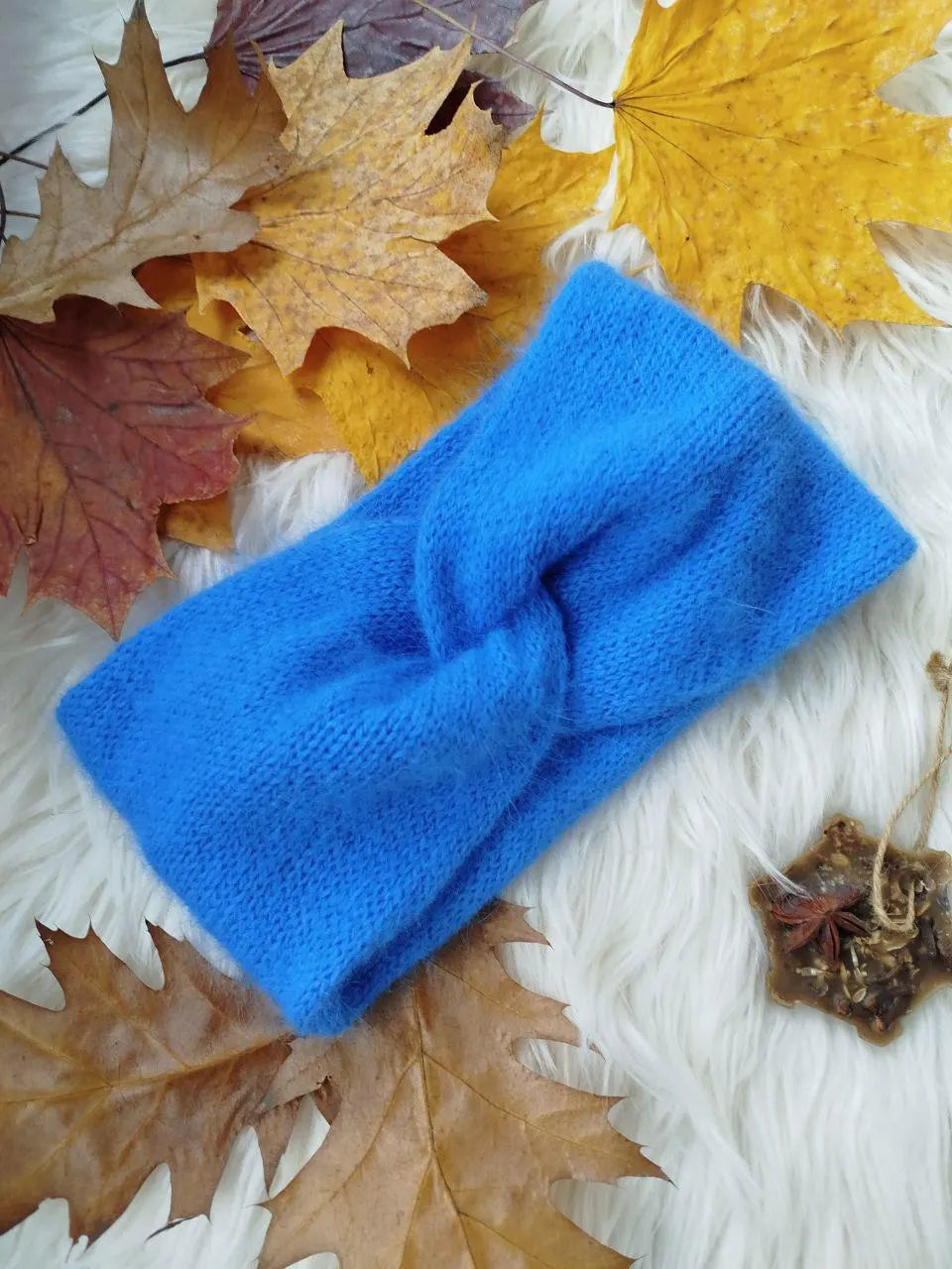 Blue Angora Headband – Handmade Knitted Winter Ear Warmer