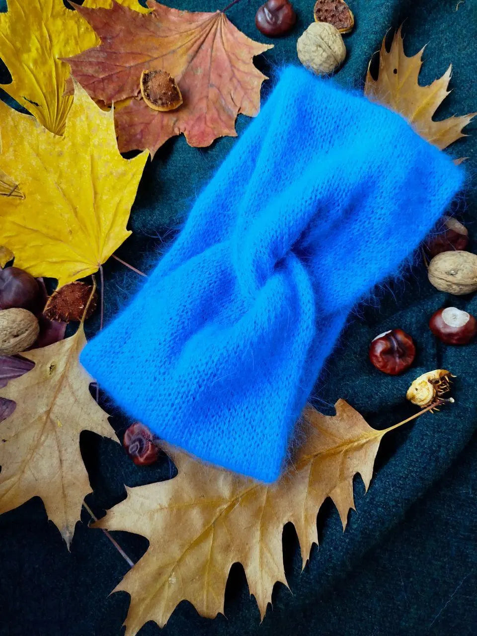 Blue Angora Headband – Handmade Knitted Winter Ear Warmer