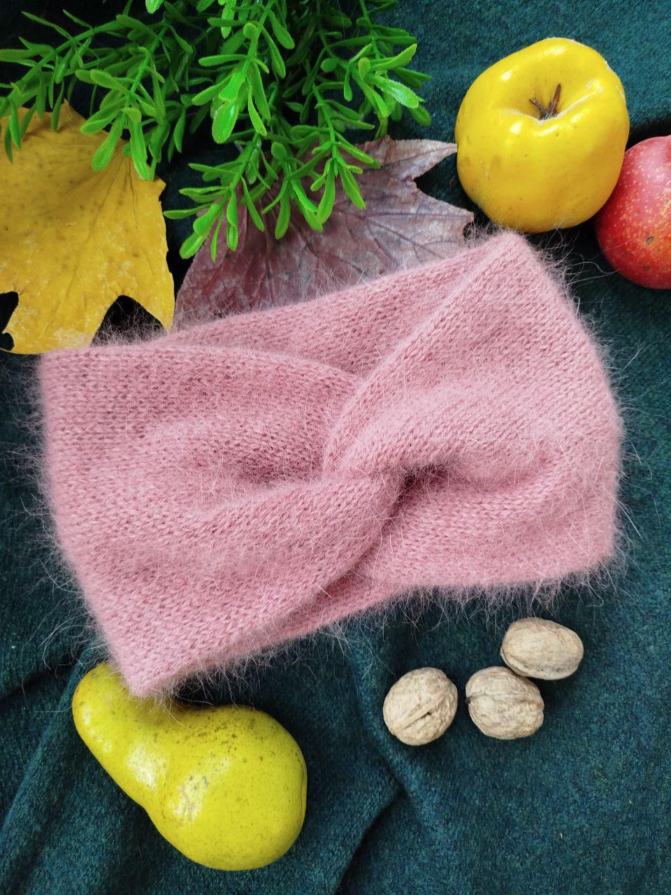 Pale Pink Angora Headband – Handmade Knitted Winter Ear Warmer
