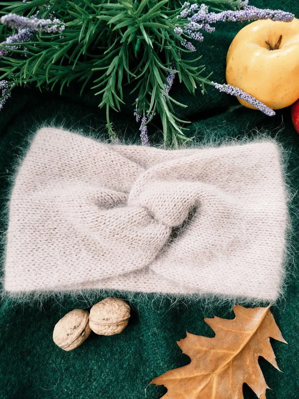Powder Pink Angora Headband – Handmade Knitted Winter Ear Warmer