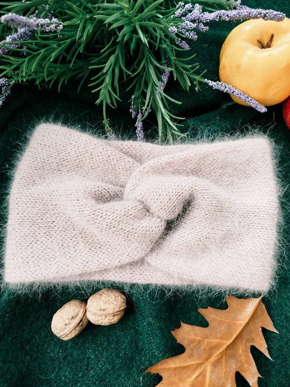 Powder Pink Angora Headband – Handmade Knitted Winter Ear Warmer