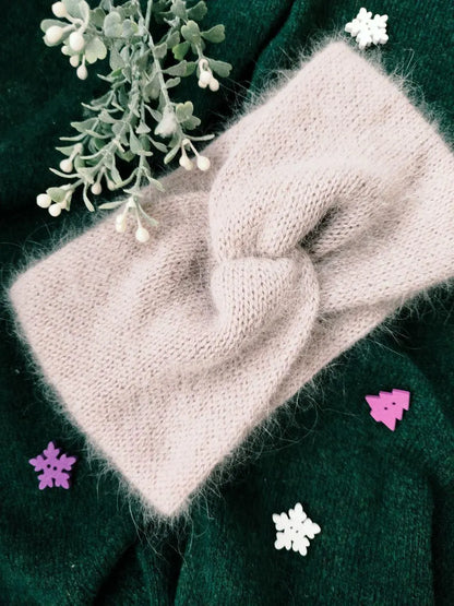 Powder Pink Angora Headband – Handmade Knitted Winter Ear Warmer