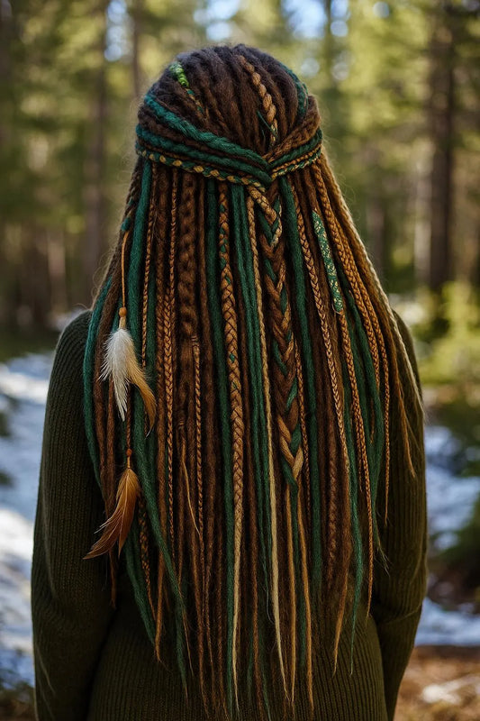 Brown, Blonde & Green Double Ended Synthetic Dreadlocks – Forest Inspired Set