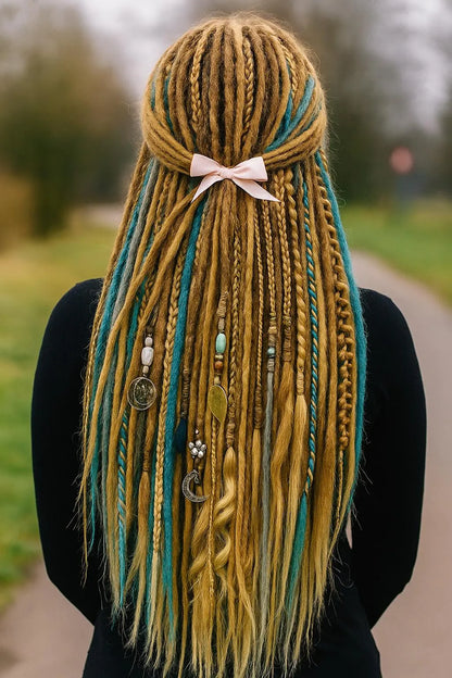 Blonde & Blue Double Ended Boho Fake Dreads with Loose Ends
