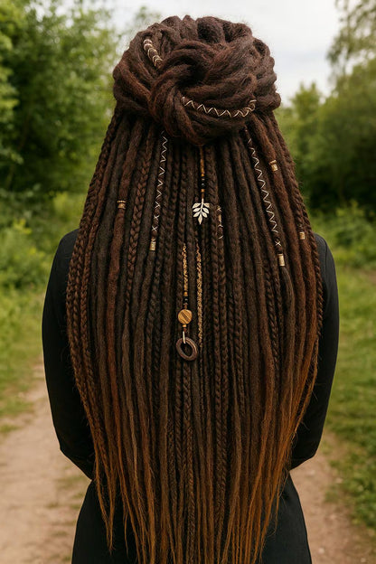 Dark Brown Double Ended Dreads and Braids Mix – Synthetic Extensions