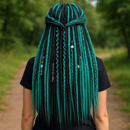 Boho Teal & Black Split Double Ended Dreadlocks – Synthetic DE Dreads and Braids Set