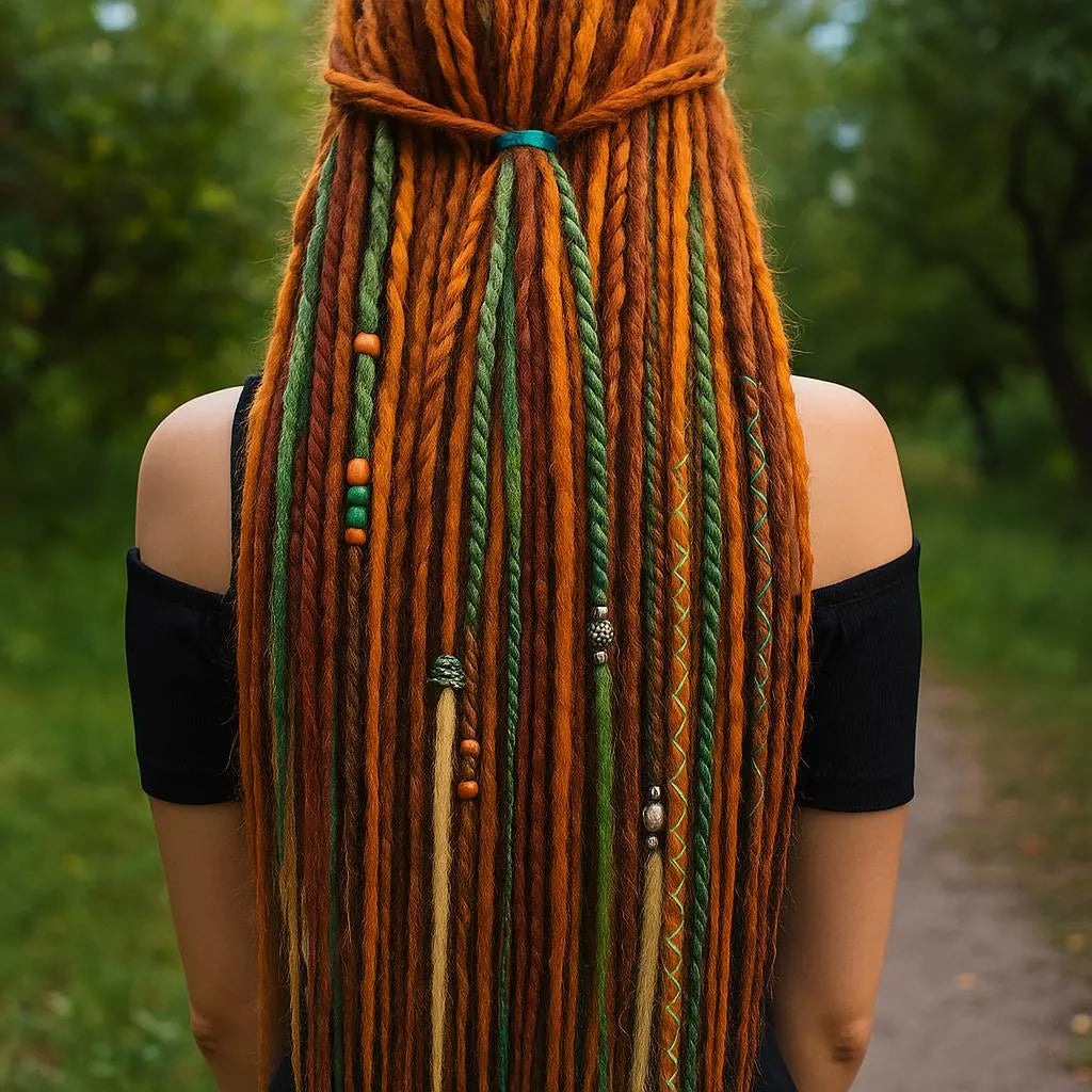Copper Green Blonde Double Ended Dreadlocks – Forest Style Synthetic DE Set